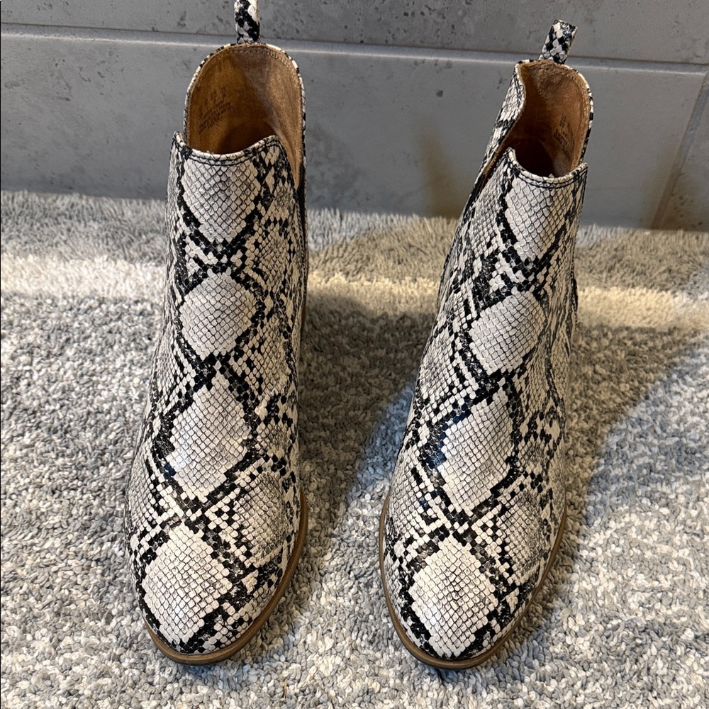 Dr. Scholl's Black and White Snakeskin Ankle Booties